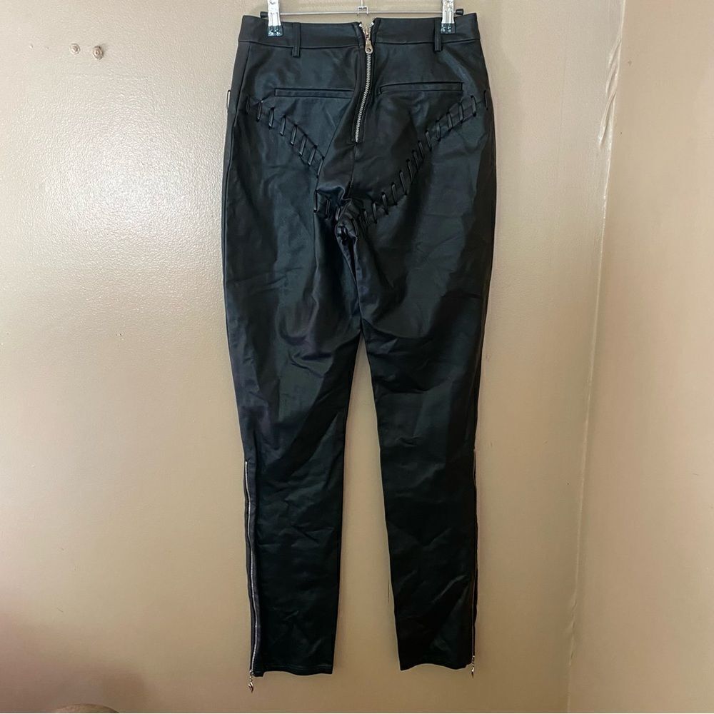 Miaou Jet Pant black faux leather stitched straight leg zippers FWRD $395 S - Picture 11 of 14